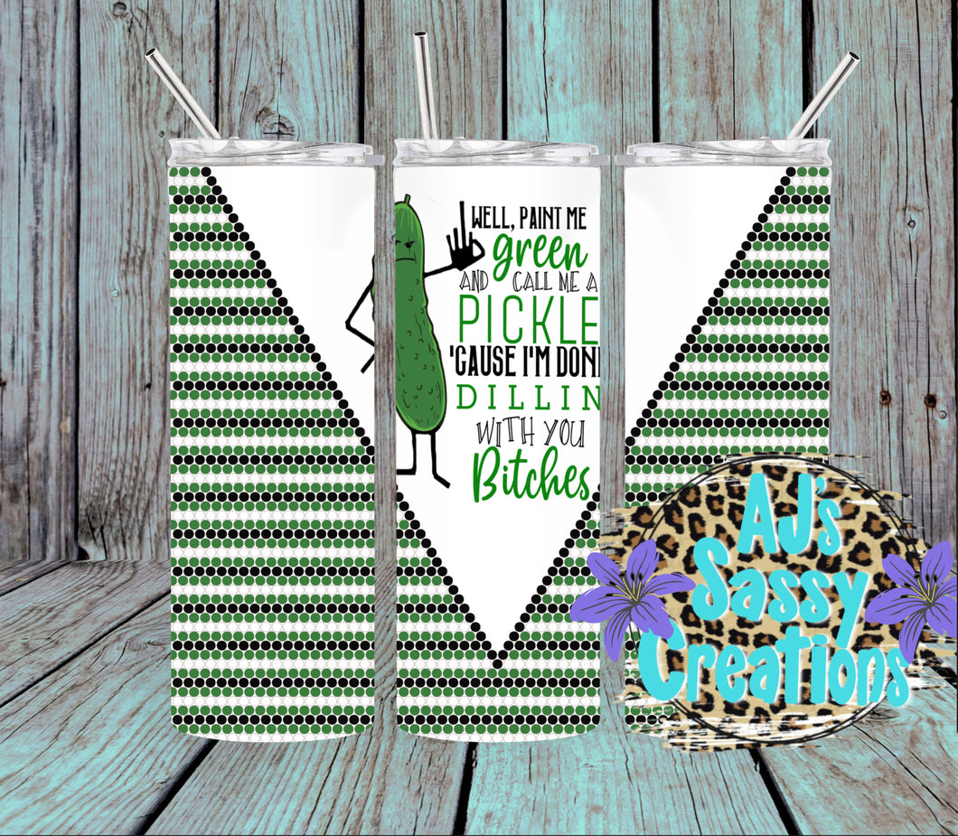 4MM Dill Pickle Sublimation Rhinestone Tumbler Template