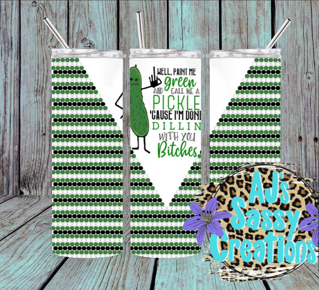 5mm Dill Pickle Sublimation Rhinestone Tumbler Template